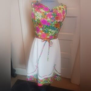 Vintage Floral Polyester Dress With Self Tie Belt